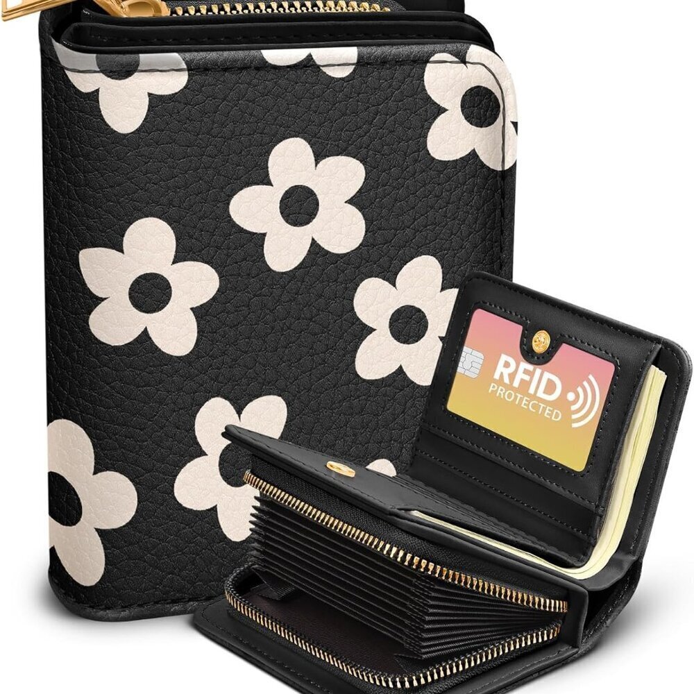 Women Faux Leather Cardholder Wallet RFID Zipper Accordion Small Purse